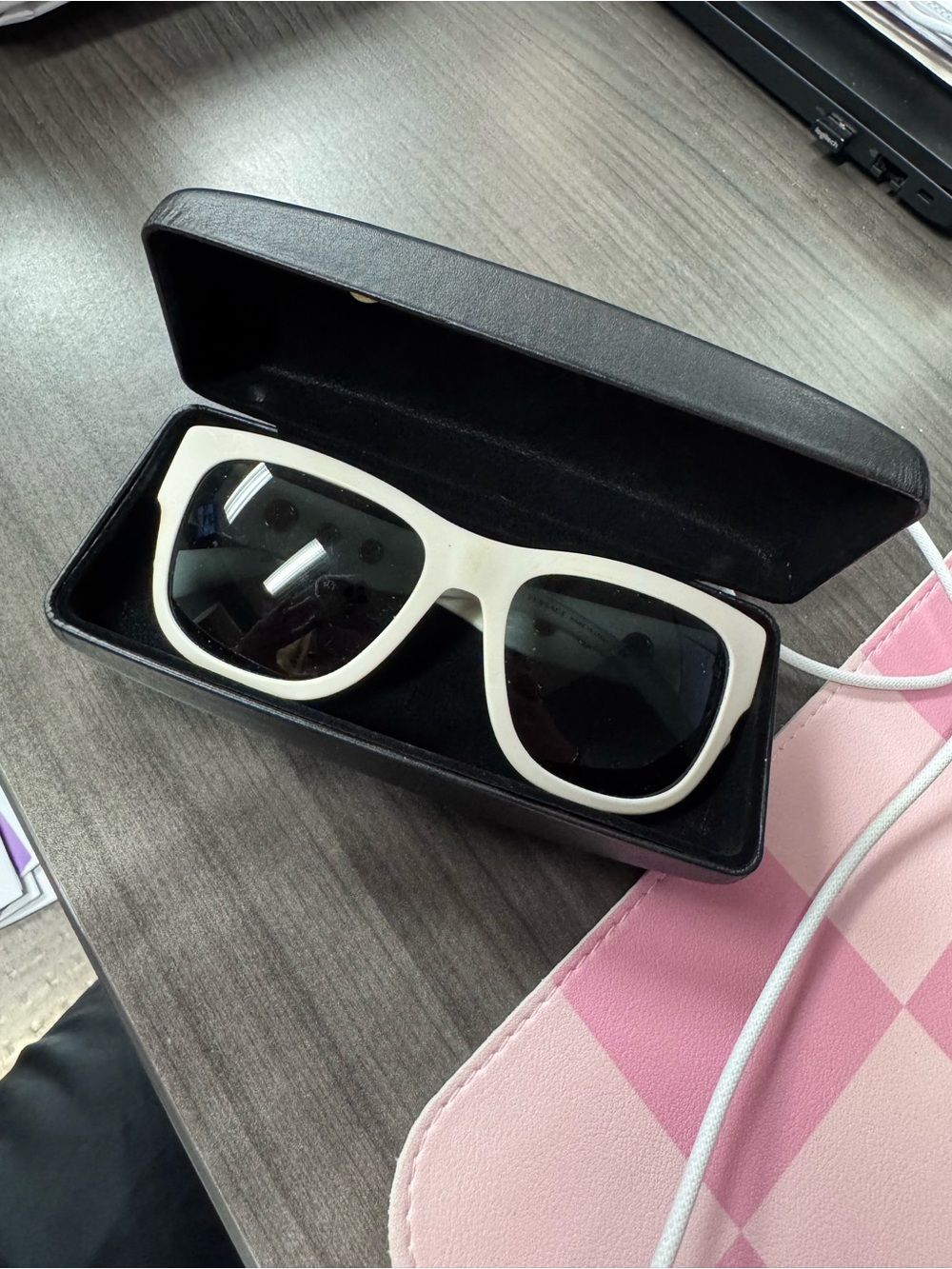 Versace White Frame Sunglasses with Black Lenses